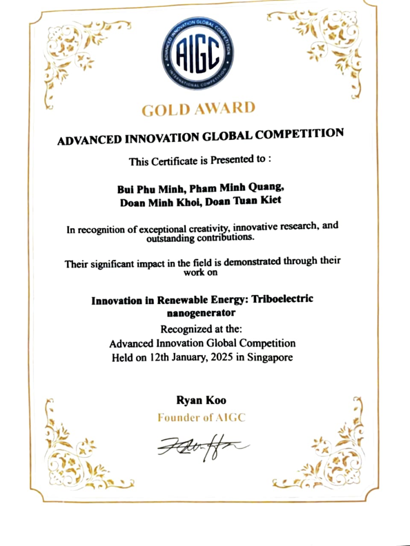 Certificate for Gold · Advanced Innovation, Singapore, 2024